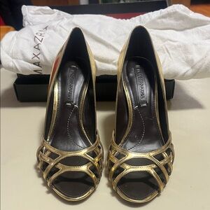 BCBGMaxAzria Metallic Gold Strappy Heels